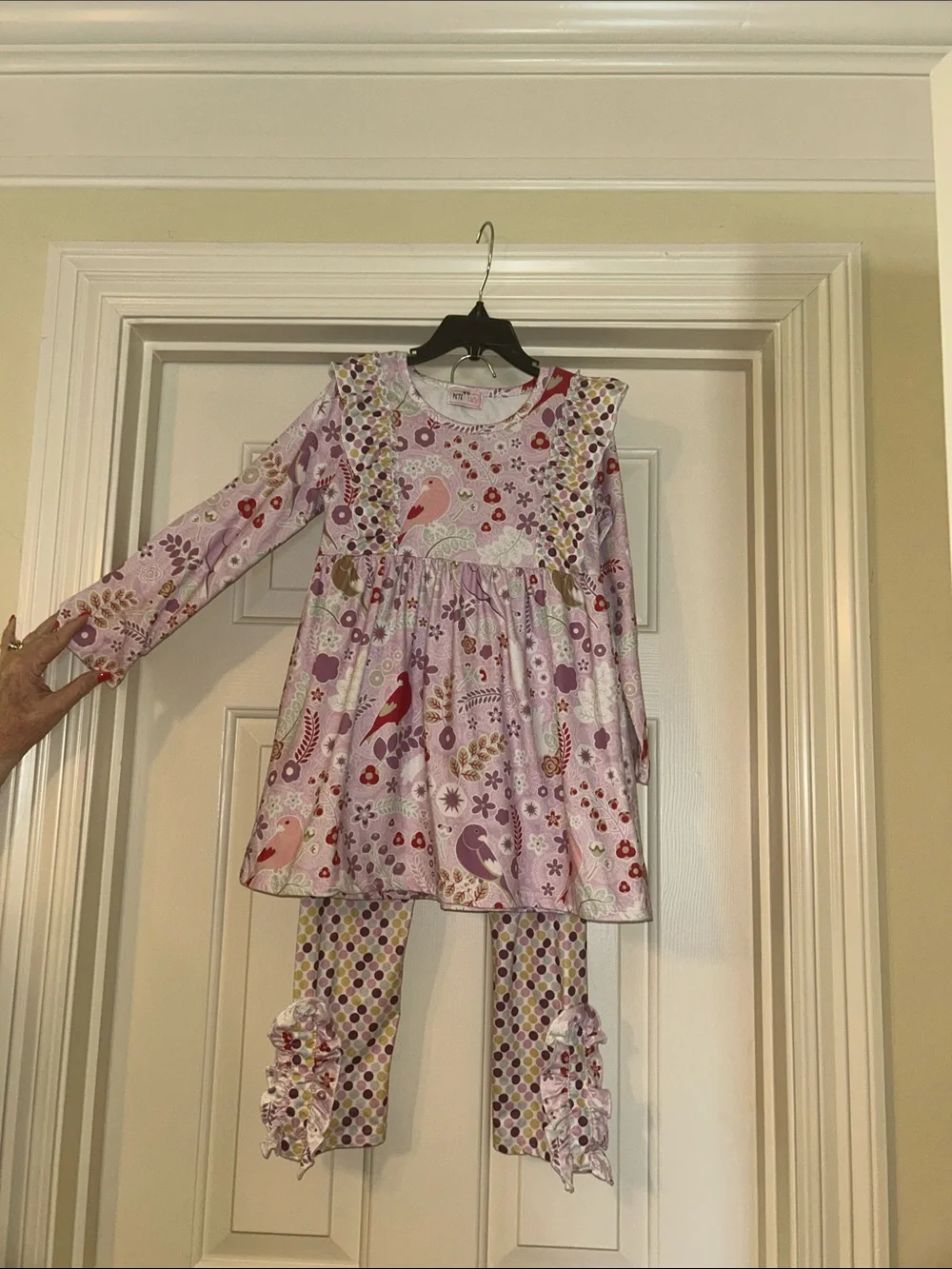 Kids Long Sleeve Lilac Bird Print Matching Set
